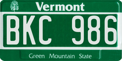VT license plate BKC986