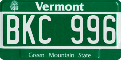 VT license plate BKC996
