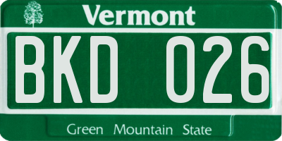 VT license plate BKD026