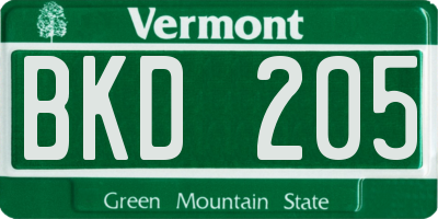 VT license plate BKD205
