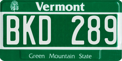 VT license plate BKD289