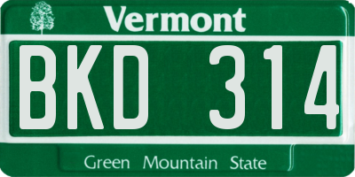 VT license plate BKD314