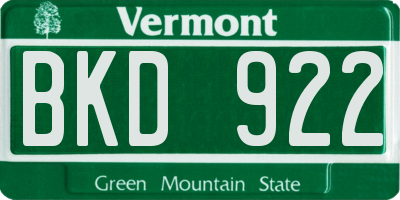 VT license plate BKD922
