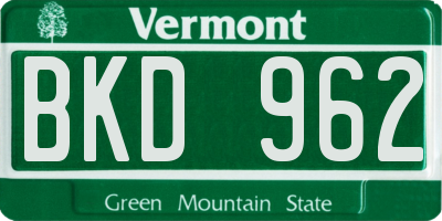 VT license plate BKD962