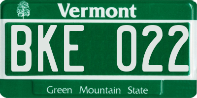 VT license plate BKE022