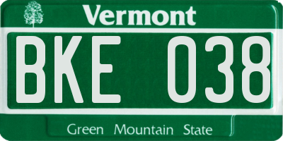 VT license plate BKE038