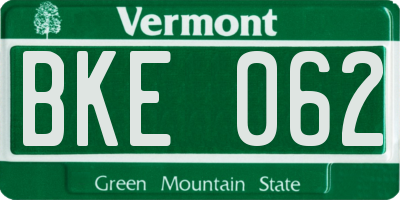 VT license plate BKE062