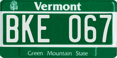VT license plate BKE067