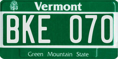 VT license plate BKE070