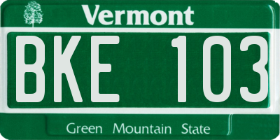 VT license plate BKE103