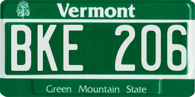 VT license plate BKE206