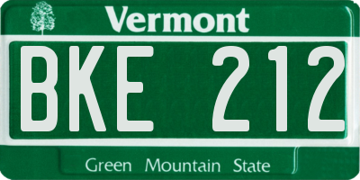 VT license plate BKE212