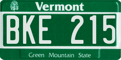 VT license plate BKE215