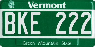 VT license plate BKE222