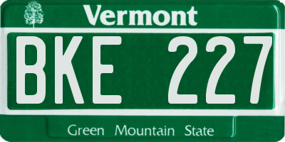 VT license plate BKE227