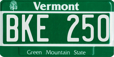 VT license plate BKE250