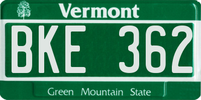 VT license plate BKE362