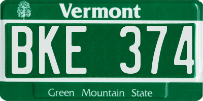 VT license plate BKE374