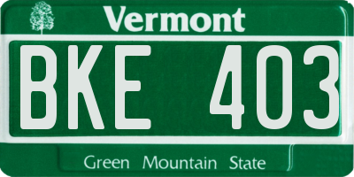 VT license plate BKE403