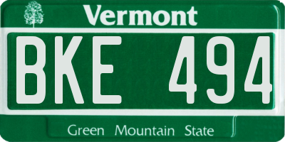 VT license plate BKE494