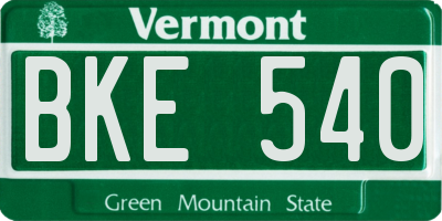 VT license plate BKE540