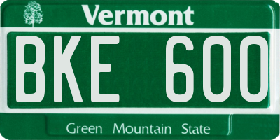 VT license plate BKE600