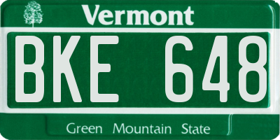 VT license plate BKE648
