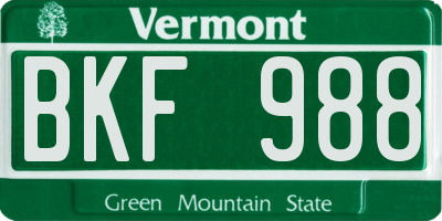 VT license plate BKF988