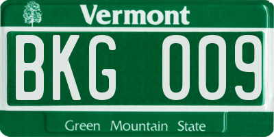 VT license plate BKG009