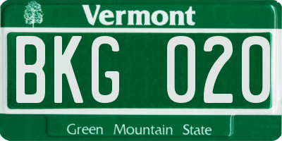 VT license plate BKG020