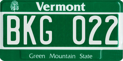 VT license plate BKG022