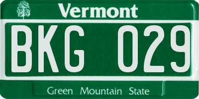 VT license plate BKG029
