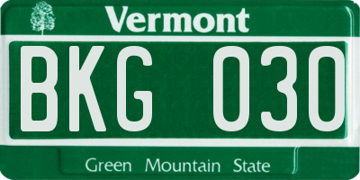 VT license plate BKG030