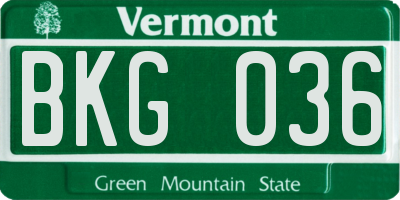 VT license plate BKG036