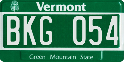 VT license plate BKG054