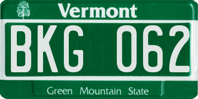 VT license plate BKG062