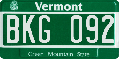 VT license plate BKG092