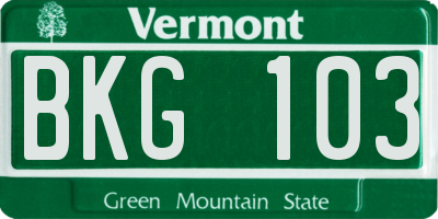 VT license plate BKG103