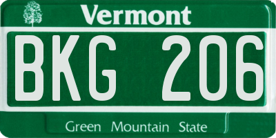 VT license plate BKG206