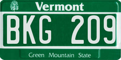 VT license plate BKG209