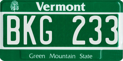VT license plate BKG233
