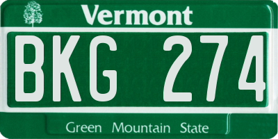VT license plate BKG274