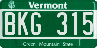 VT license plate BKG315