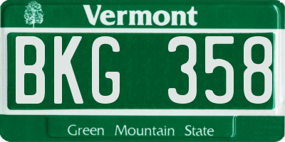 VT license plate BKG358