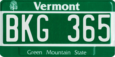 VT license plate BKG365
