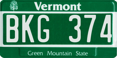 VT license plate BKG374