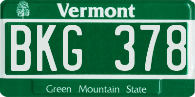 VT license plate BKG378