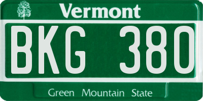 VT license plate BKG380