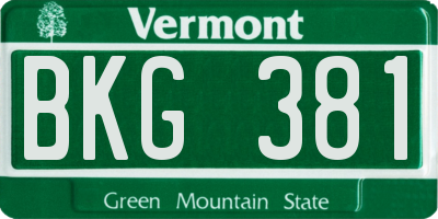 VT license plate BKG381