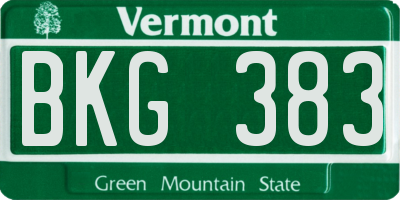 VT license plate BKG383